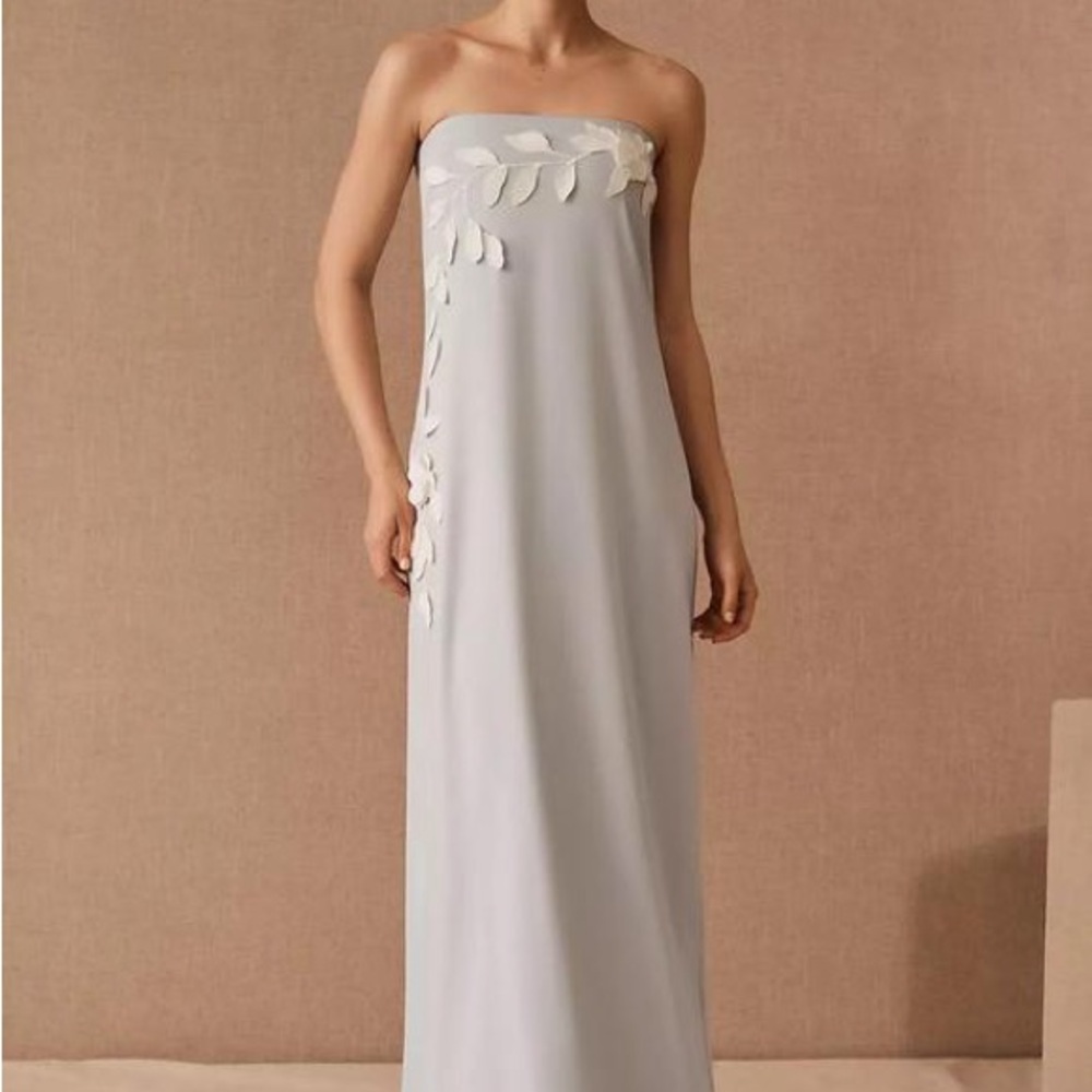 Elegant Strapless Ice Blue and White Dress